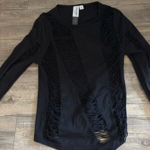Black 3/4 Sleeve Cut Out Blouse